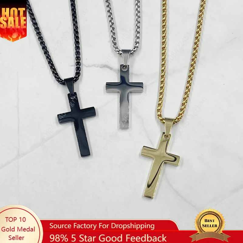 

Simple Classic Fashion Double Sided Cross Antique Silver gold black Color Pendant Girl Necklaces Jewelry For Women