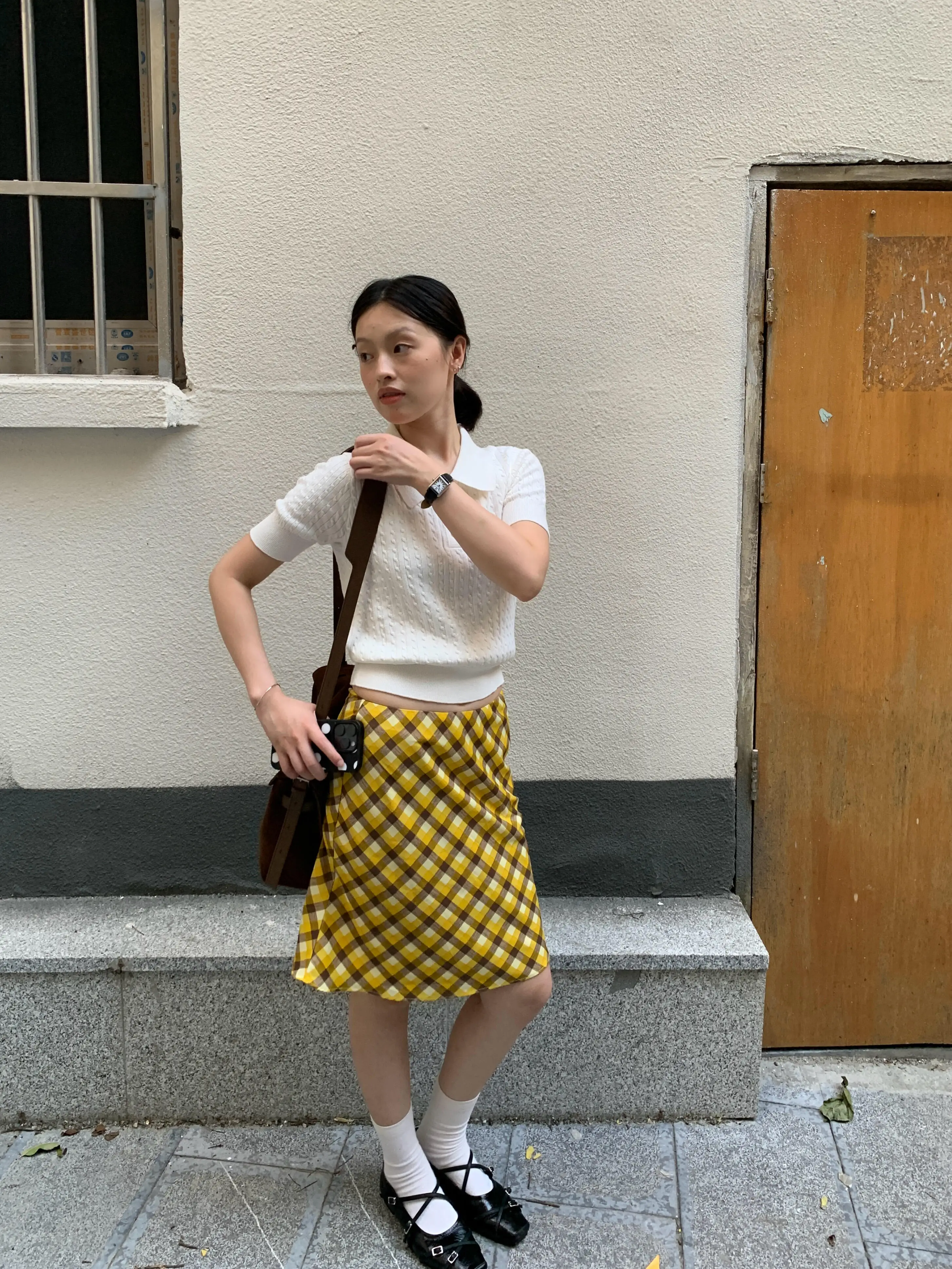 High Quality Yellow Plaid A-Line  Skirt Women's Spring Autumn New Style Casual Vintage Half-length Skirts for Ladies
