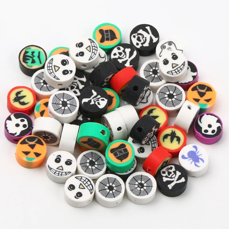 20/50/100pcs All Saints\' Day Clay Bead Mixed Halloween Polymer Beads For Jewelry Making Loose Spacer Beads Diy Bracelet Mecklace