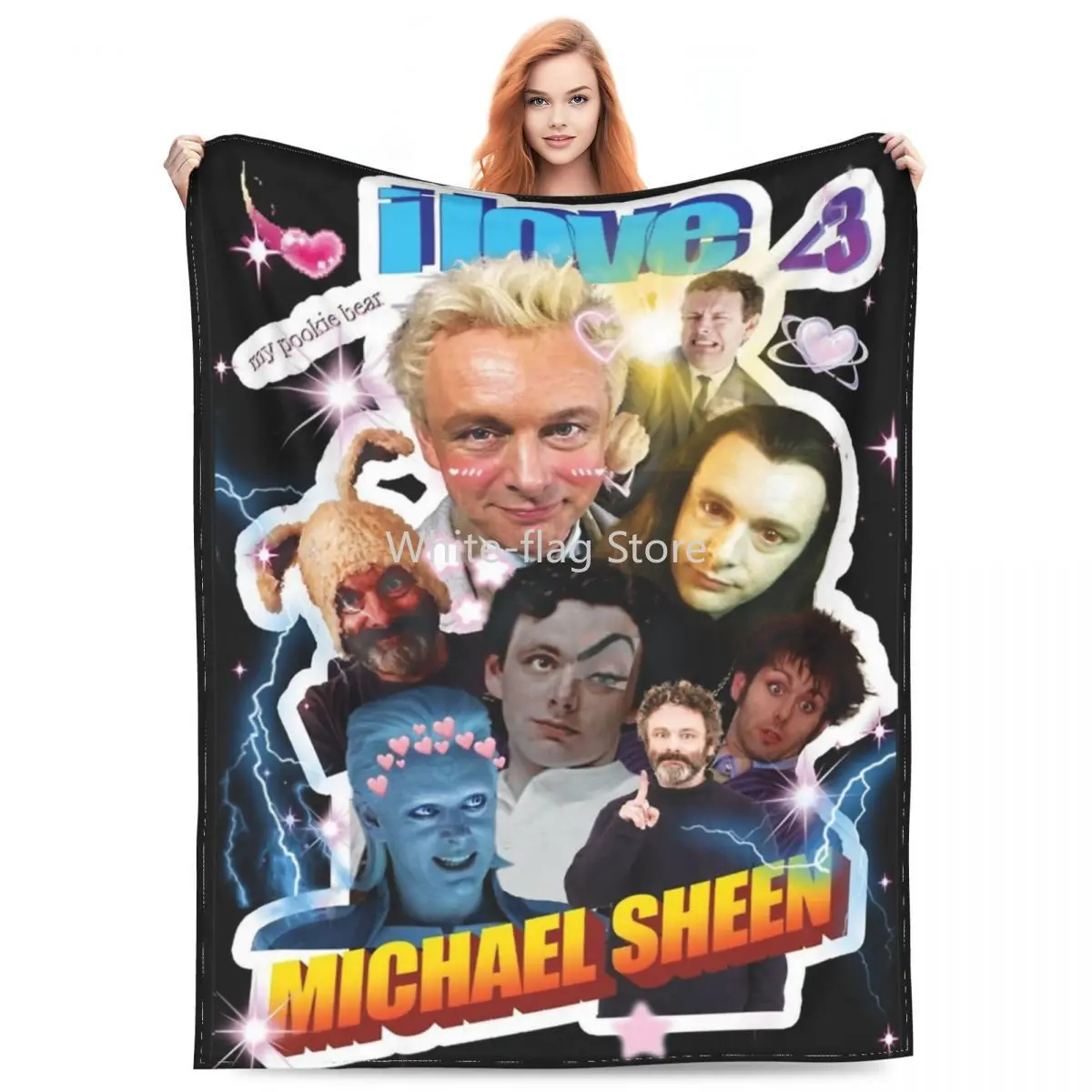 

Funny Michael Sheen Collage Blanket Fleece Printed Vintage Style Cozy Super Soft Throw Blanket for Bed Office Quilt