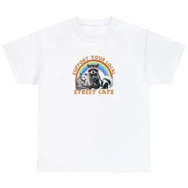 Support Your Local Street Cats T Shirt Funny Racoon Lover Retro Meme Unisex Tee