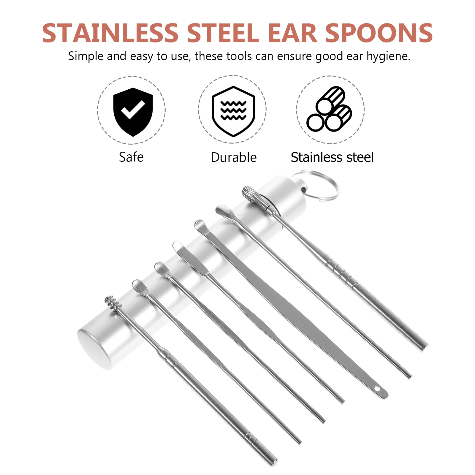 7 Pcs Ear Pick Suit Wax Removal Kit Stainless Steel Spoons Portable Pickers Cleaning Supplies Polished Tools