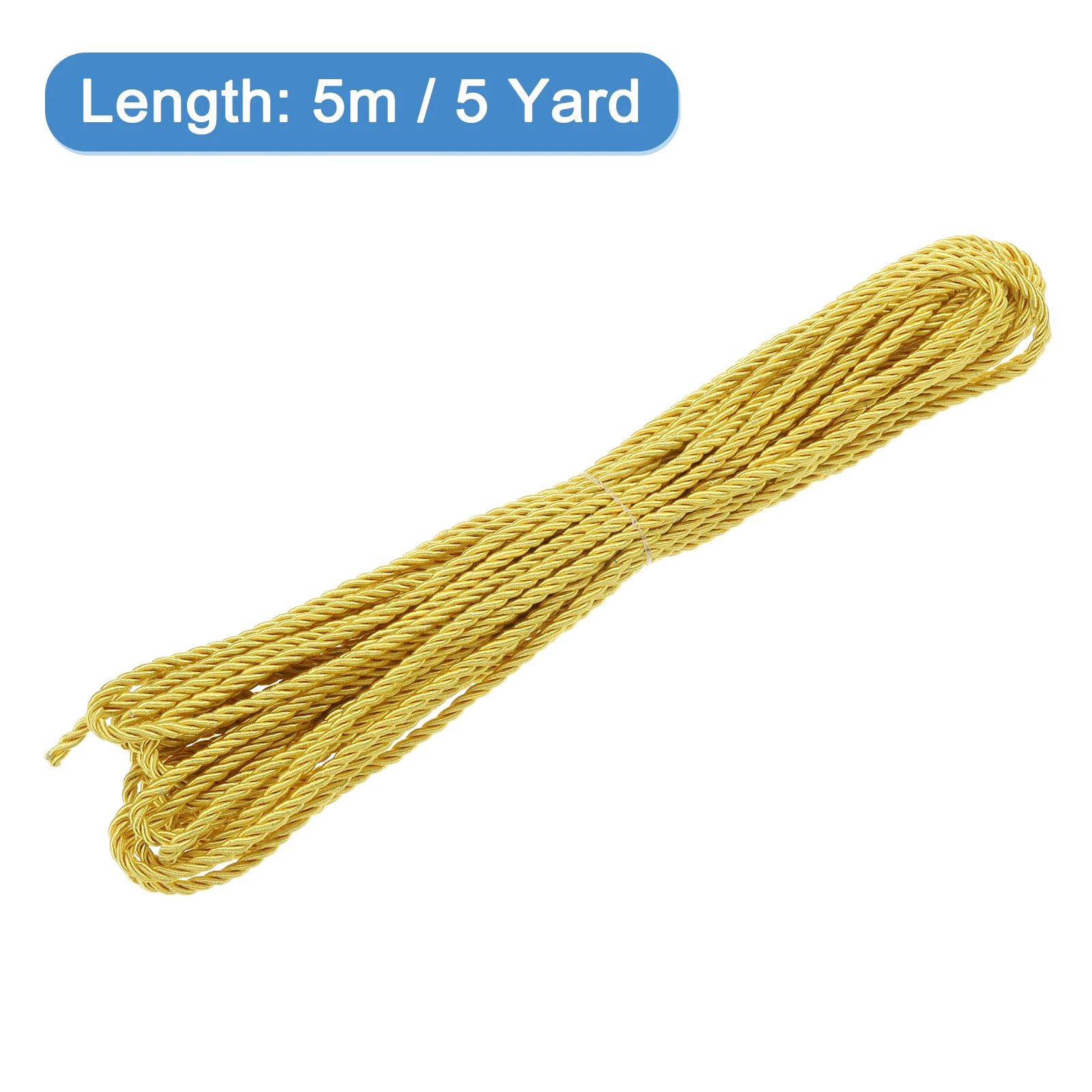 Uxcell 5 Yard 3mm Twisted Cord Trim 3-Ply Twine Braided Rope Shiny Thread String for Craft Gift Bag Curtain Christmas Decor