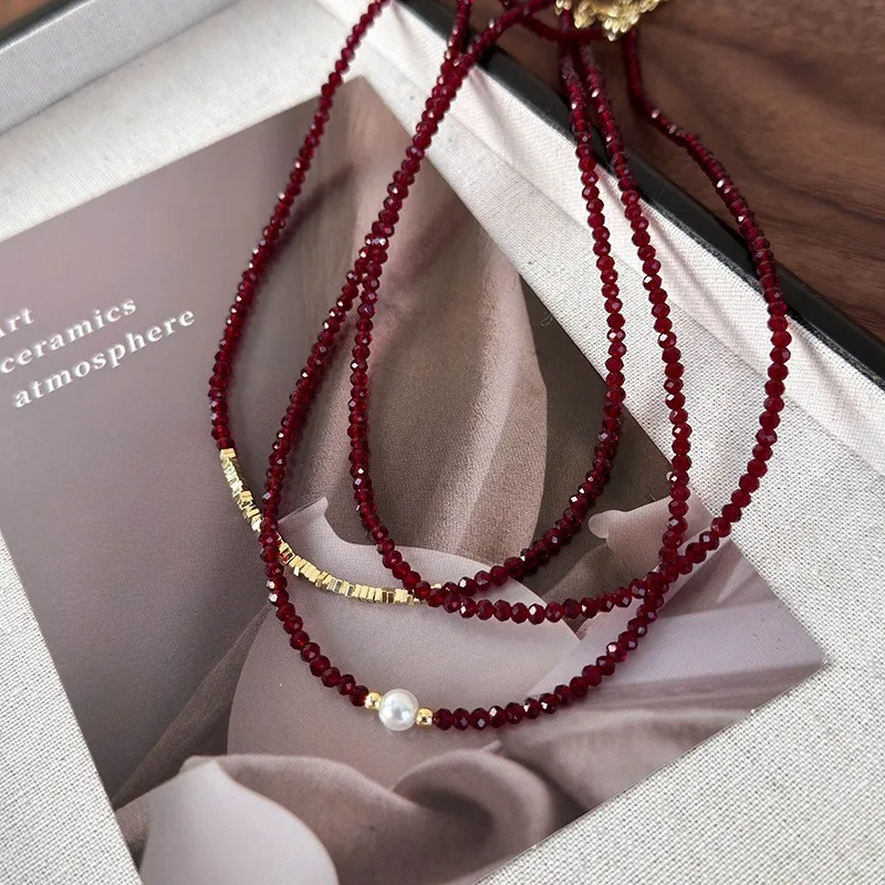 Simple Red Beads Short Necklace Female Jewelry Women Choker Necklaces Femme Ladies Party Necklace Fashion Jewelry Gifts - view 2