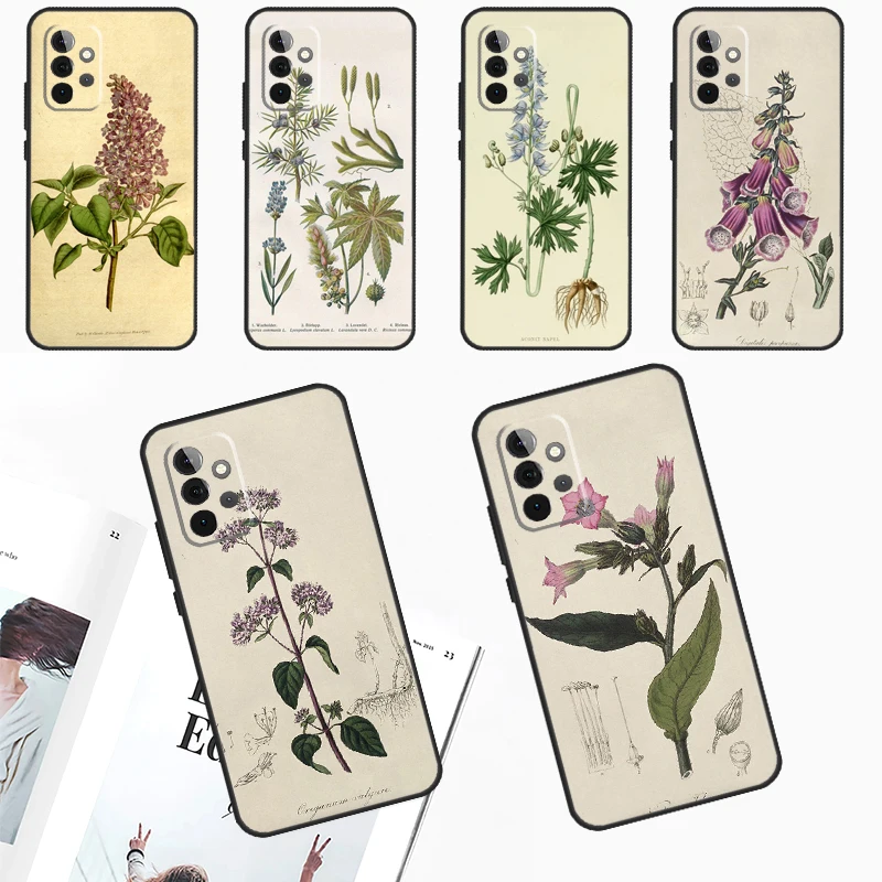 Botanical Drawings Flowers Plants Case For Samsung Galaxy A55 A35 A25 A15 A54 A34 A14 A51 A71 A12 A32 A52 A13 A33 A53  Cover