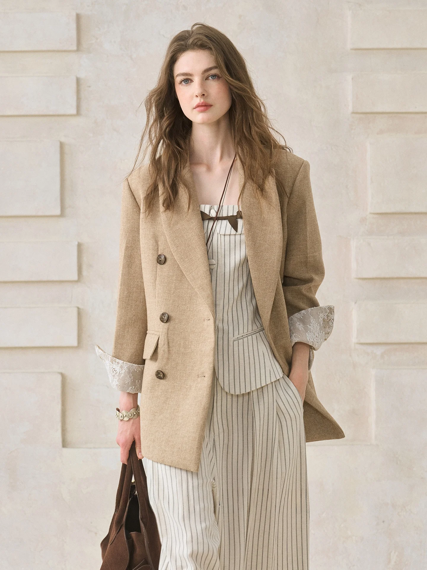 

Двубортное кружевное лоскутное пальто цвета хаки Ele Miorastudio, винтажное женское деловое повседневное пальто Faion, верхняя одежда