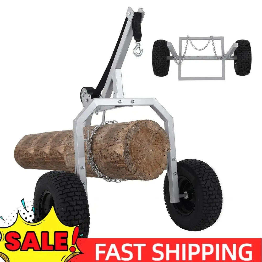 Support de bûches robuste, capacité 3000 lb, avec 4 pneus pneumatiques de 16 pouces et chaînes, convient aux bûches jusqu'à 24 pouces de diamètre, pour le transport de bois agricole.