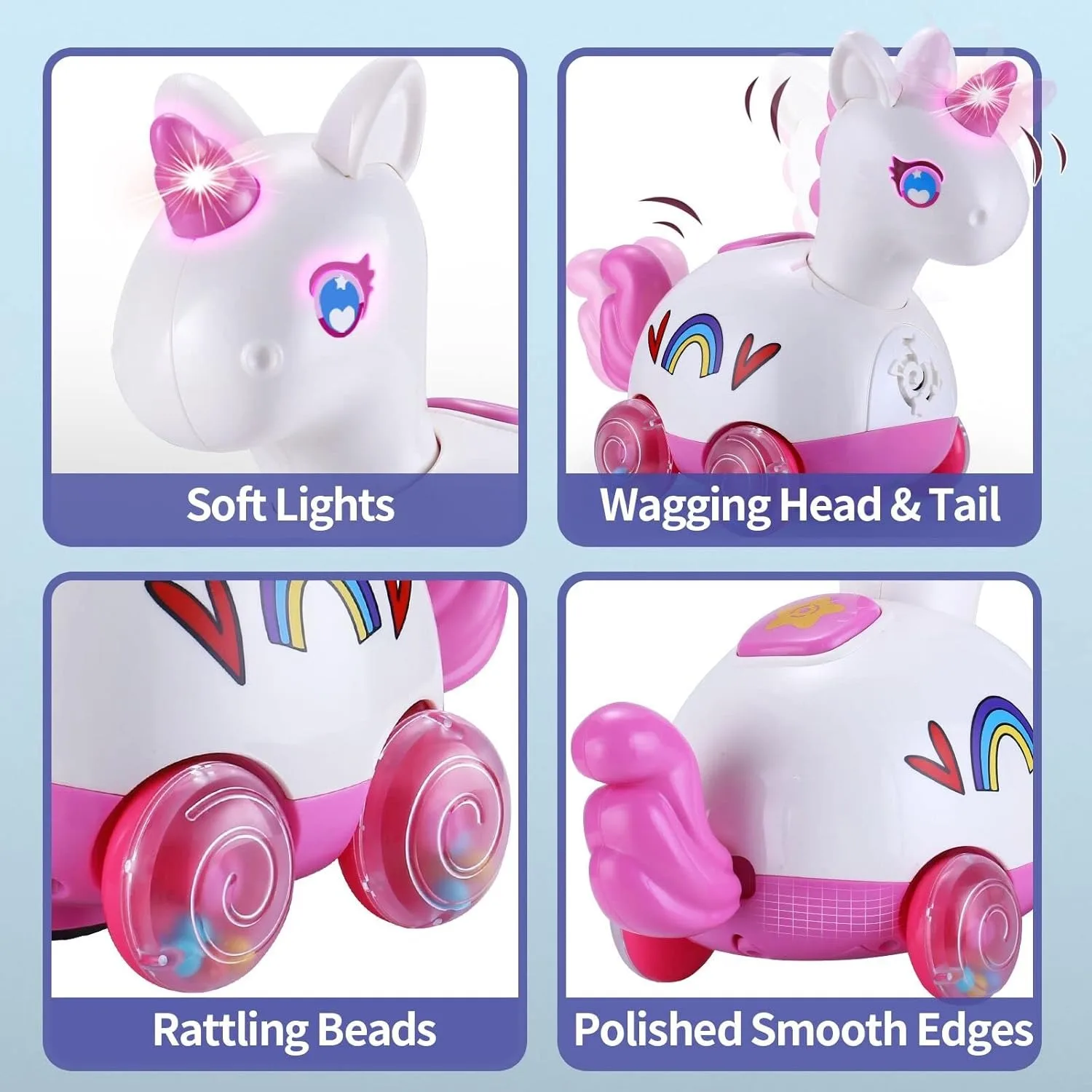 Giocattolo infantile illuminato musicale unicorno per neonate 3-18 mesi Tempo della pancia Attività di apprendimento strisciante Regalo perfetto per il primo compleanno