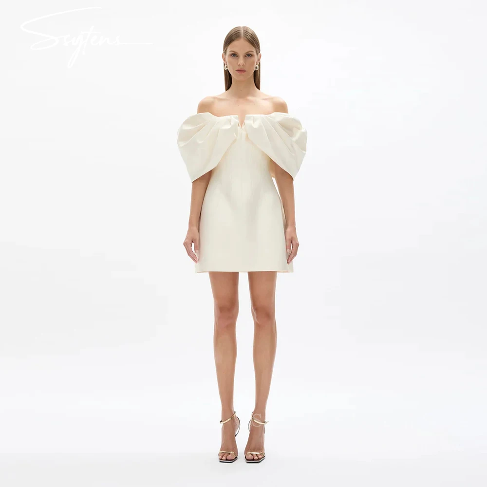 

SSYTENS Chic Short Wedding Dresses Off Shoulder Neck Mini Length Open Back Wedding Party Gowns Vestidos De Noiva 2026 Customized