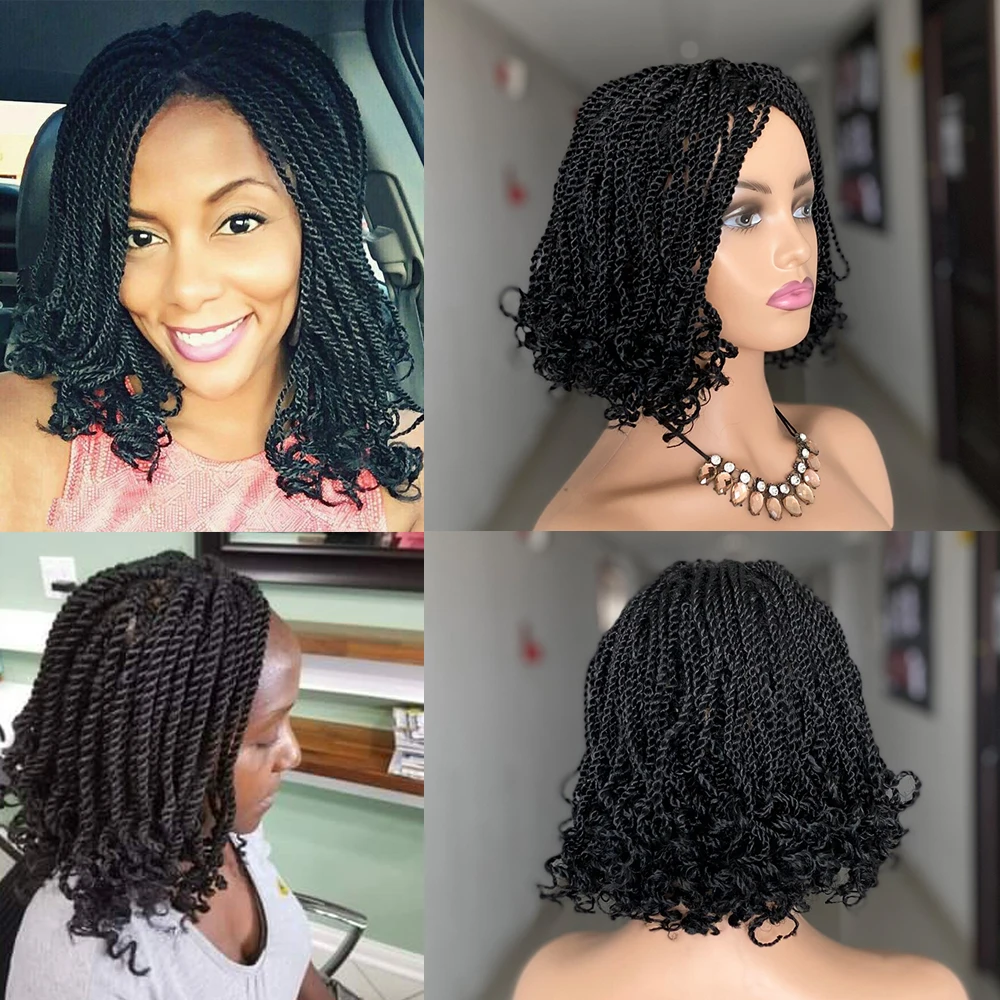 

Box Braided Wigs For Black Women Heat Resistant Crochet Hair Wig African Synthetic Short Kinky Twist Braiding Hair Wig New