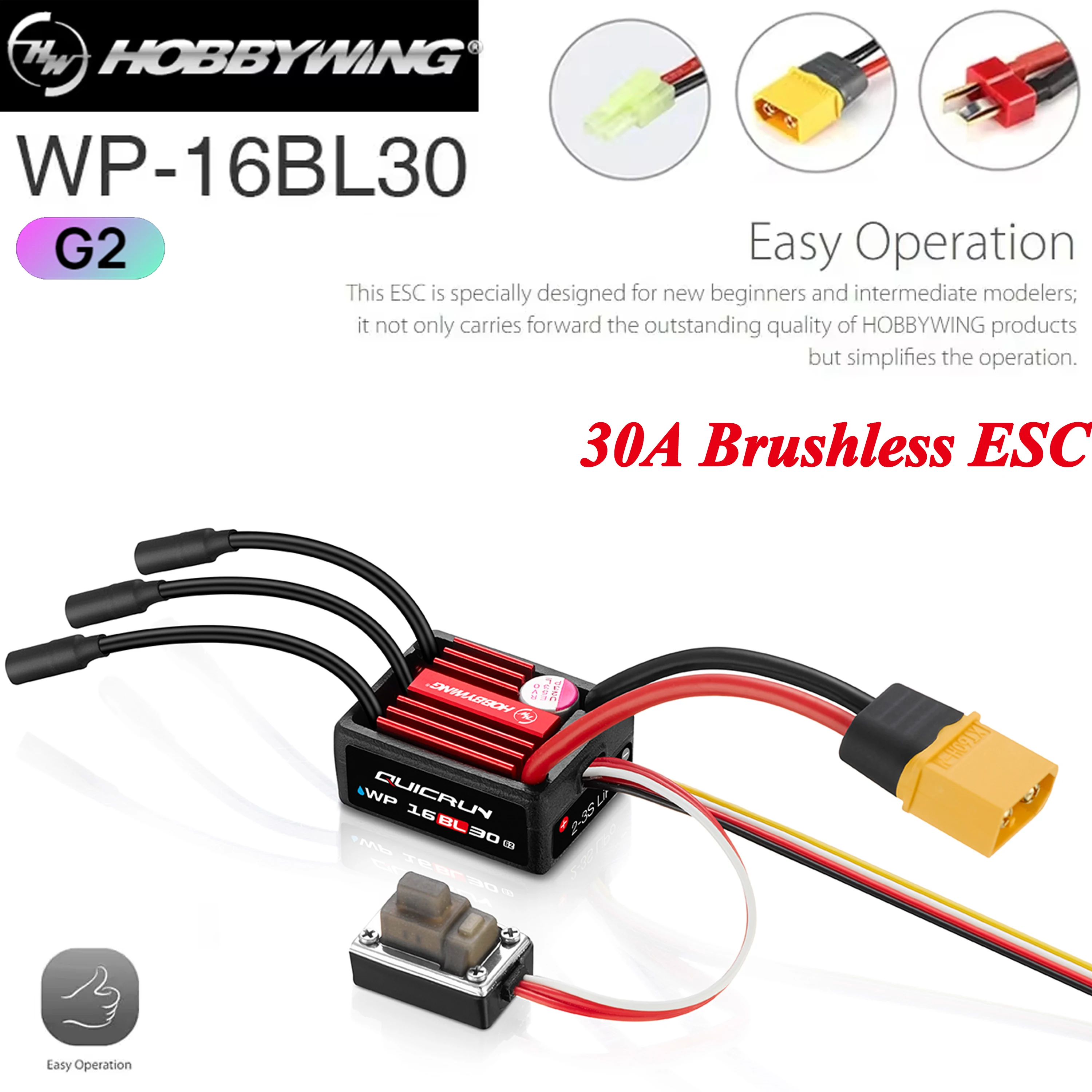 

Hobbywing QuicRun WP-16BL30 30A G2 Waterproof Brushless ESC T/XT Plug Speed Controller for 1/16 1/18 RC Car Buggy Model Parts
