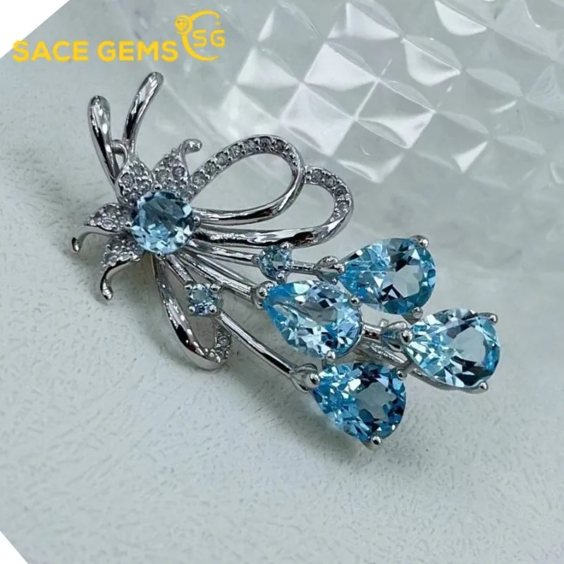 

SACE GEMS Новая брошь из стерлингового серебра 925 пробы с натуральным топазом 6*8 мм для женщин, для помолвки, коктейльных вечеринок, изысканный ювелирный подарок