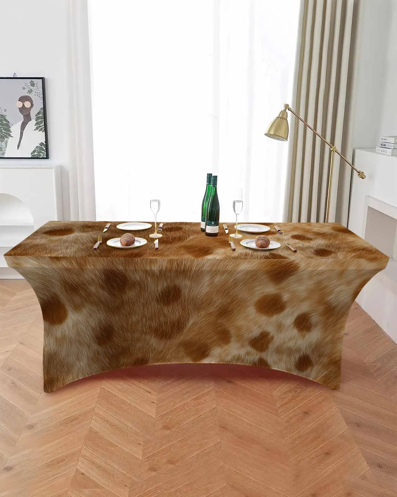 Reindeer Speckled Fluffy Fur Texture  Elastic Table Skirt Wedding Birthday Table Decoration Table Skirt Tablecloth for Party