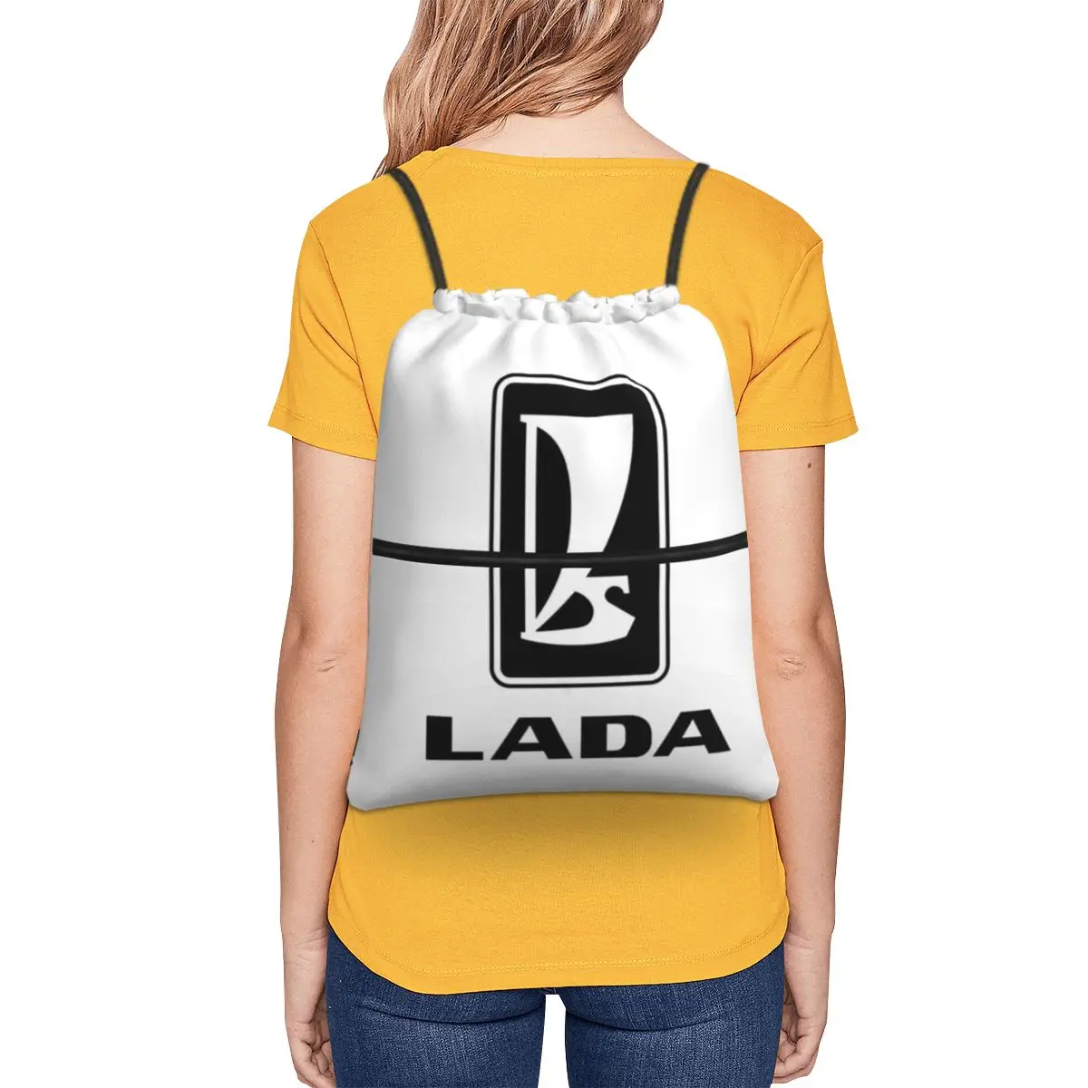 Портативный рюкзак Lada Logo 1980s (черный), сумка на шнурке, многофункциональная сумка на шнурке с карманами, сумки для книг для школьников