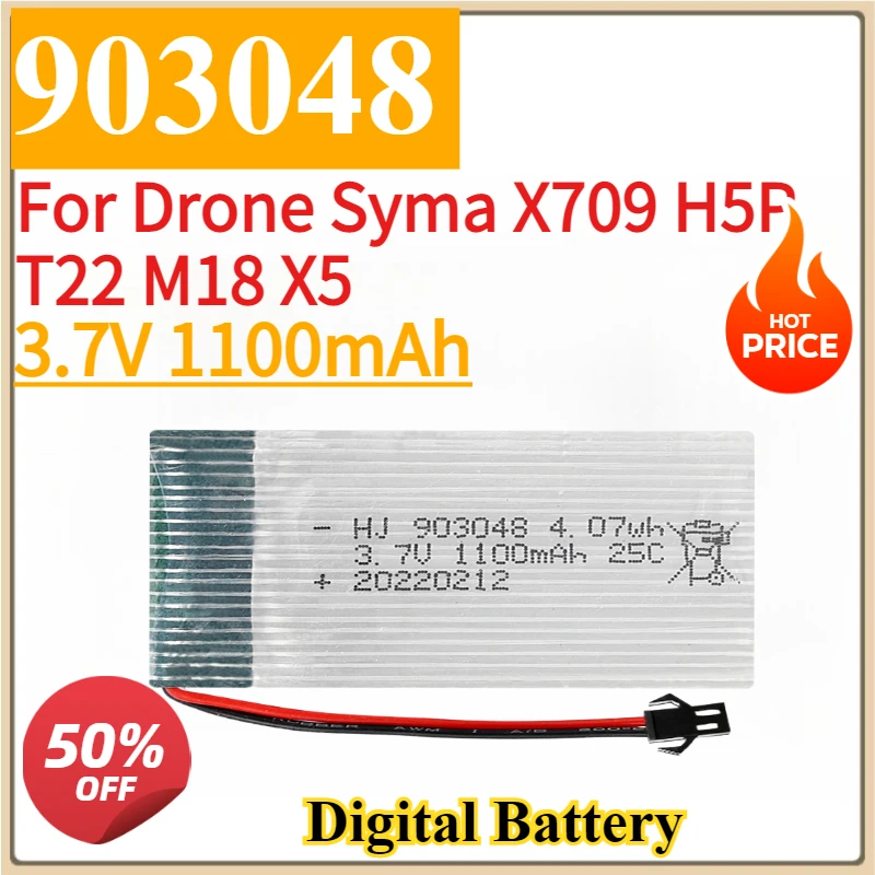 

New Digital Battery 903048 1100mAh 3.7V for Drone Syma X709 H5P T22 M18 X5 QuSWadcopter RC Model Electric Toys Batteries