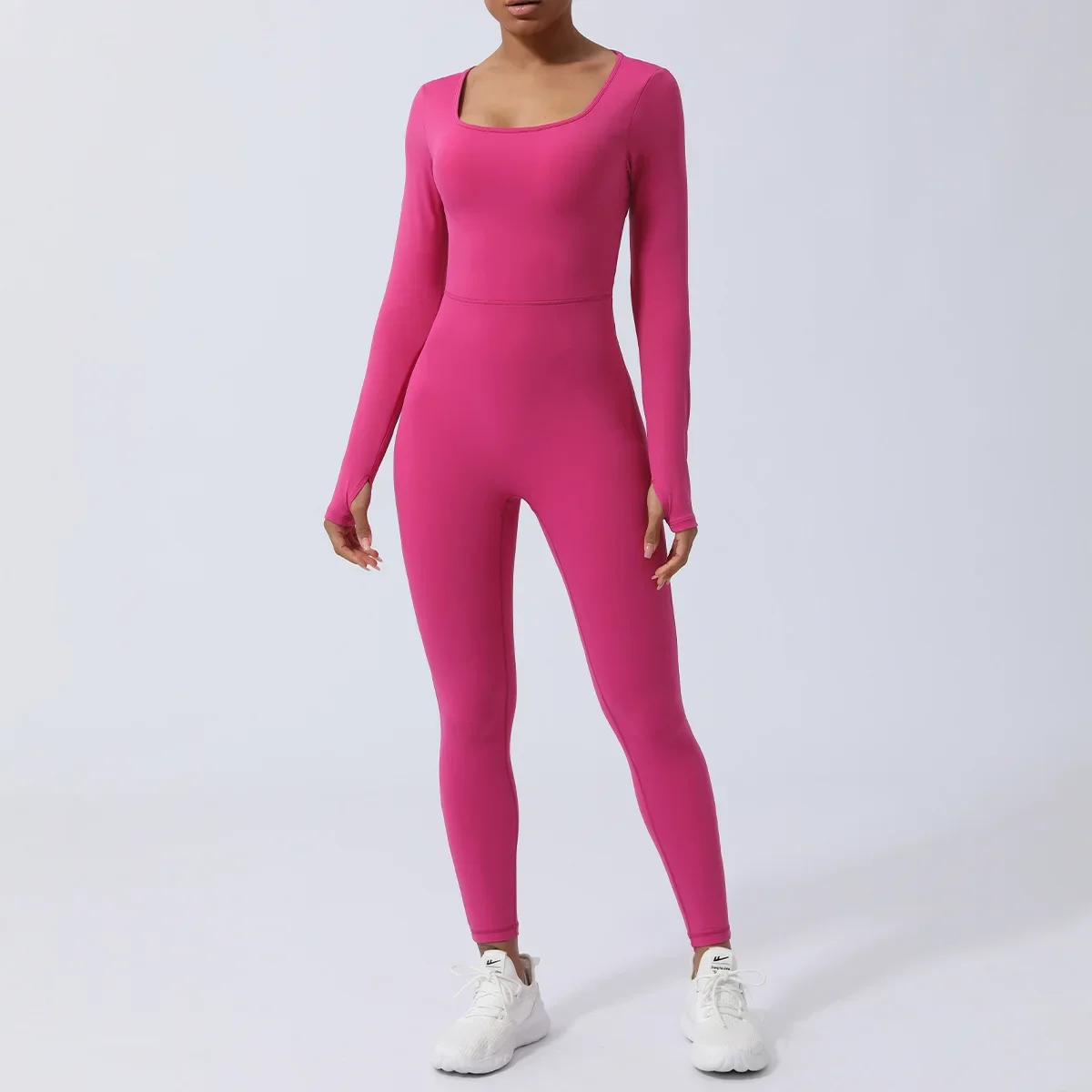 Vrouwen Gym Jumpsuit Met Lange Mouwen Effen Kleur Een Stuk Yoga Set Sexy Opengewerkte Rug Workout Kleding Vrouwelijke Ademende Sportkleding