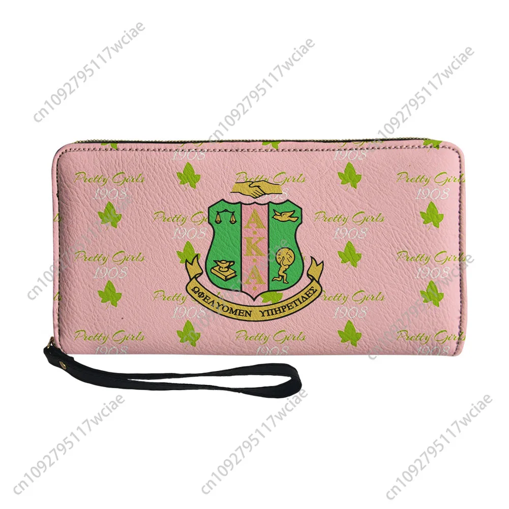 

Alpha Sorority AKA 1908 Custom Wallet Purse Kappa Alpha Mens Womens Zipper Long Wallets Double Print Portable Wallet Gift Bag