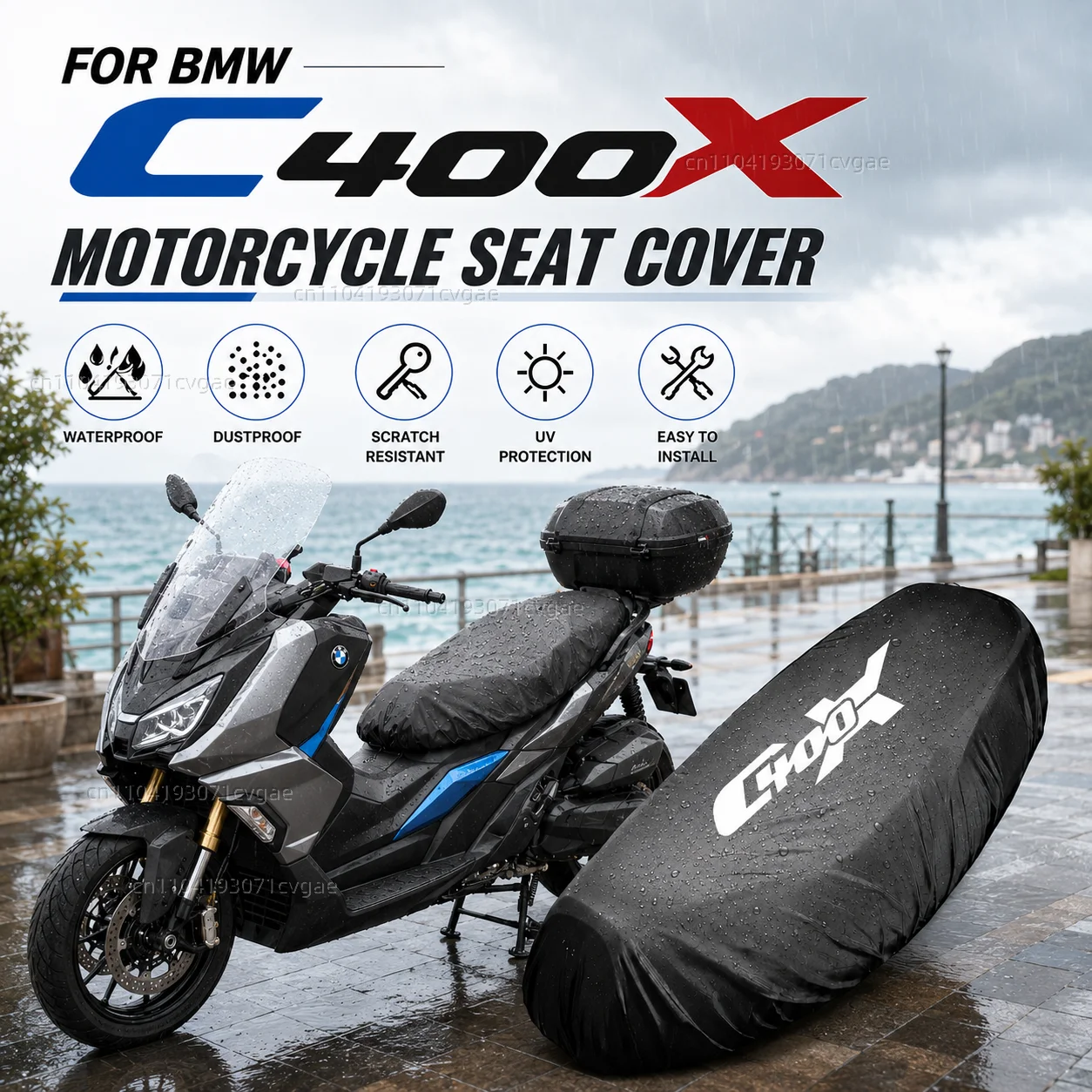 Für Bmw C400gt C400x C400 Gt C400 X Motorrad Regensitzbezug Wasserdichter Sattelbezug Schwarz 210D UV-Schutz