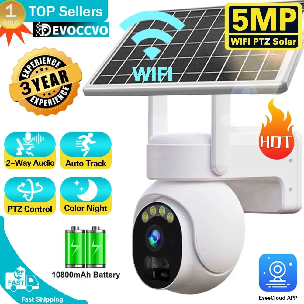 

5MP WiFi PTZ Camera Outdoor Wireless Solar Camera HD Built-in Battery Video Surveillance Camera 365 Days Long Time Standby