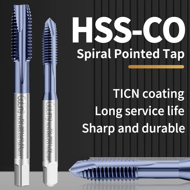 GULING 1PCS HSS-CO TICN Rivestimento Formatura Rotolo A Punta A Spirale Scanalato Rubinetto M1 M1.4 M2 M3 M4 M5 M6 M8 M10 M12 Macchina Filettatura Rubinetti