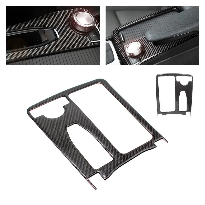 부드러운 탄소 섬유 자동차 중앙 콘솔 물컵 패널 커버, 트림 액세서리, 메르세데스 벤츠 C 클래스 W204 E 클래스 W212 용 LHD/RHD