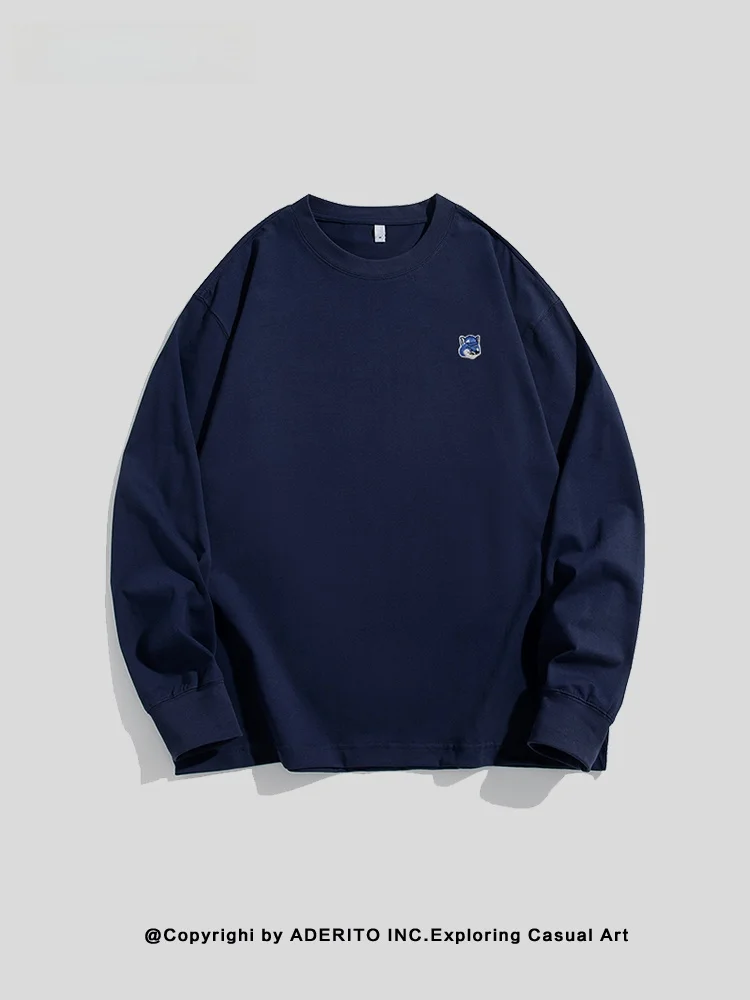 

NANA Collaborative Blue Embroidery High-End Long Sve T-irt ex Simple Sle Cotton Youth Faion Trend