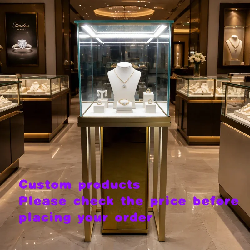 custom.Luxury Frame Eco-Friendly Jewelry Display Tower Glass LED Lighting High-end Boutique Showroom Mall Sh