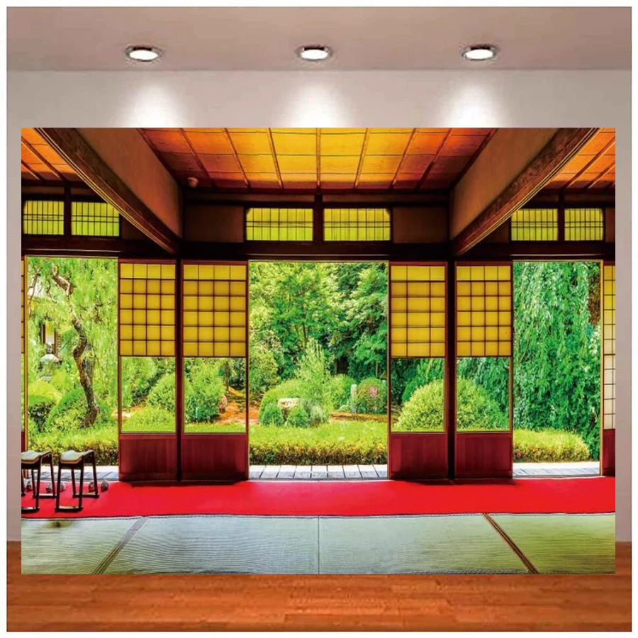 

Japan Chinese Traditional Residence Photography Backdrop Asian Style Living Room Household Background Garden Tree Interior Decor