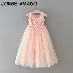 Flower Girl Dresses Lace Ankle Length Sleeveless Princess Dresses for Party Wedding Show Kids Clothes E1959