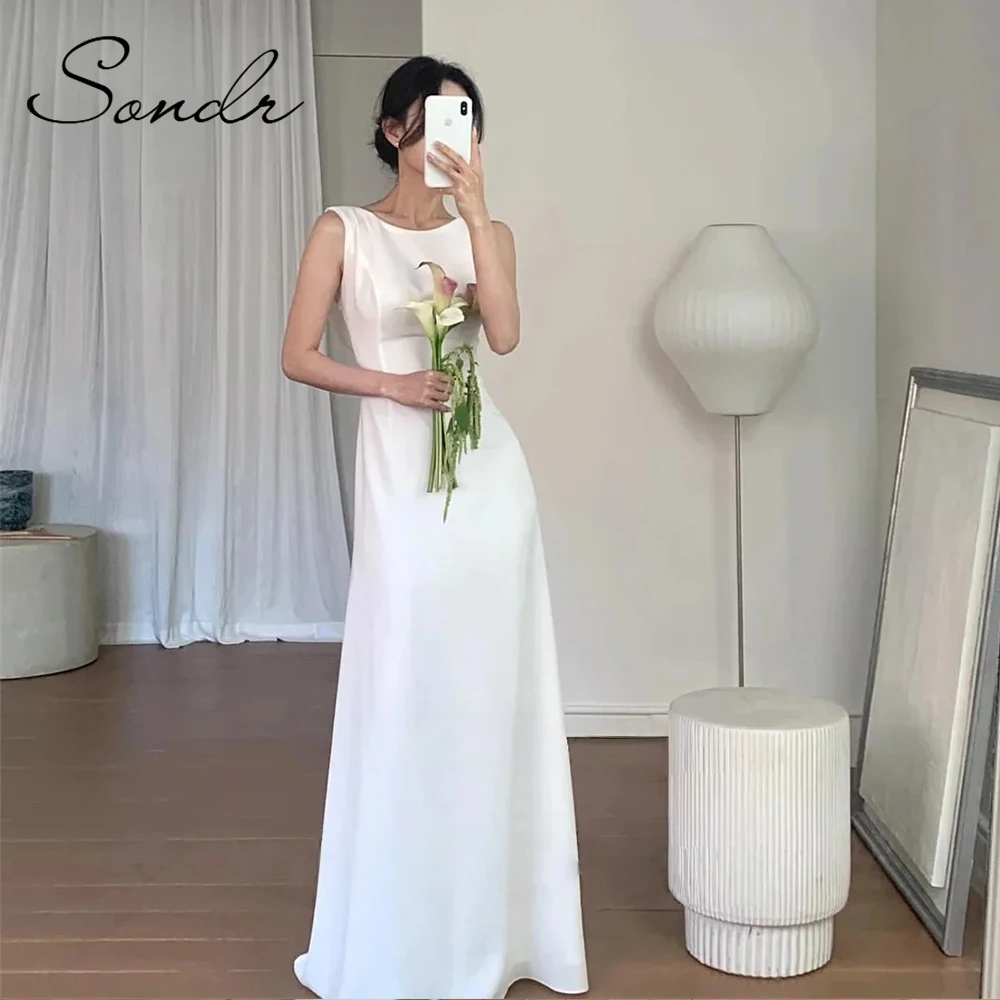 Sondr Backless Simple Korean Wedding Dresses Customized Elegant Bride Wedding Reception Dress Outdoor Wedding Snap Dresses