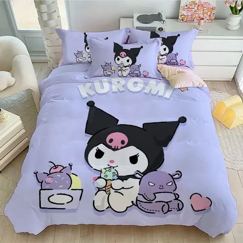 

100% Cotton Cute Kuromi Children's Quilt Cover Sheets Pillowcases Bedding 3-piece Set Cartoon Girl Four-piece Set