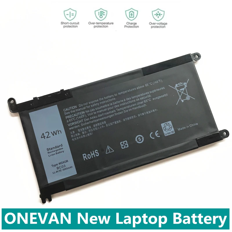מצבר מקורי ONEVAN WDXOR WDX0R עבור DELL Inspiron 13 5368 5378 7368 14 7460 7472 5468 15 5538 5567 5568 7560 7570 75693CRH3