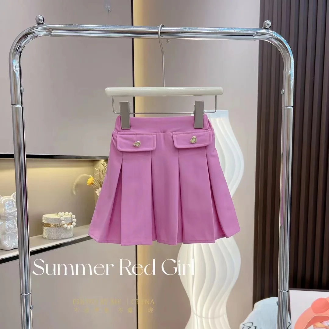 Conjunto de ropa de verano para niña, camiseta sin mangas de edición coreana, Falda plisada, 2 piezas, novedad de 2024