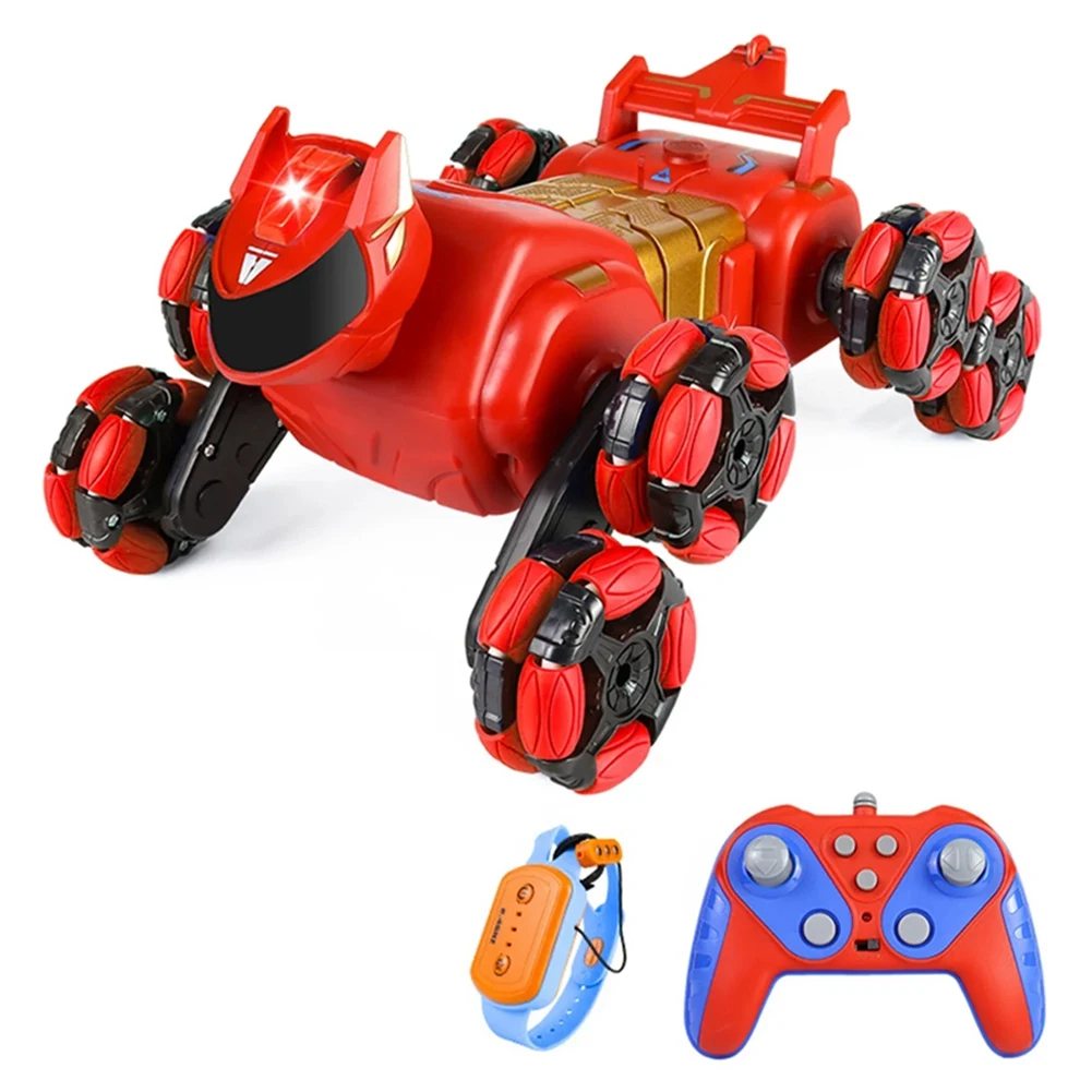 RC Stunt Car 2.4G Gesture Sensing Spray Vehicle Electric Toy with LED Light Music Birthday Gifts for Boys Girl Red