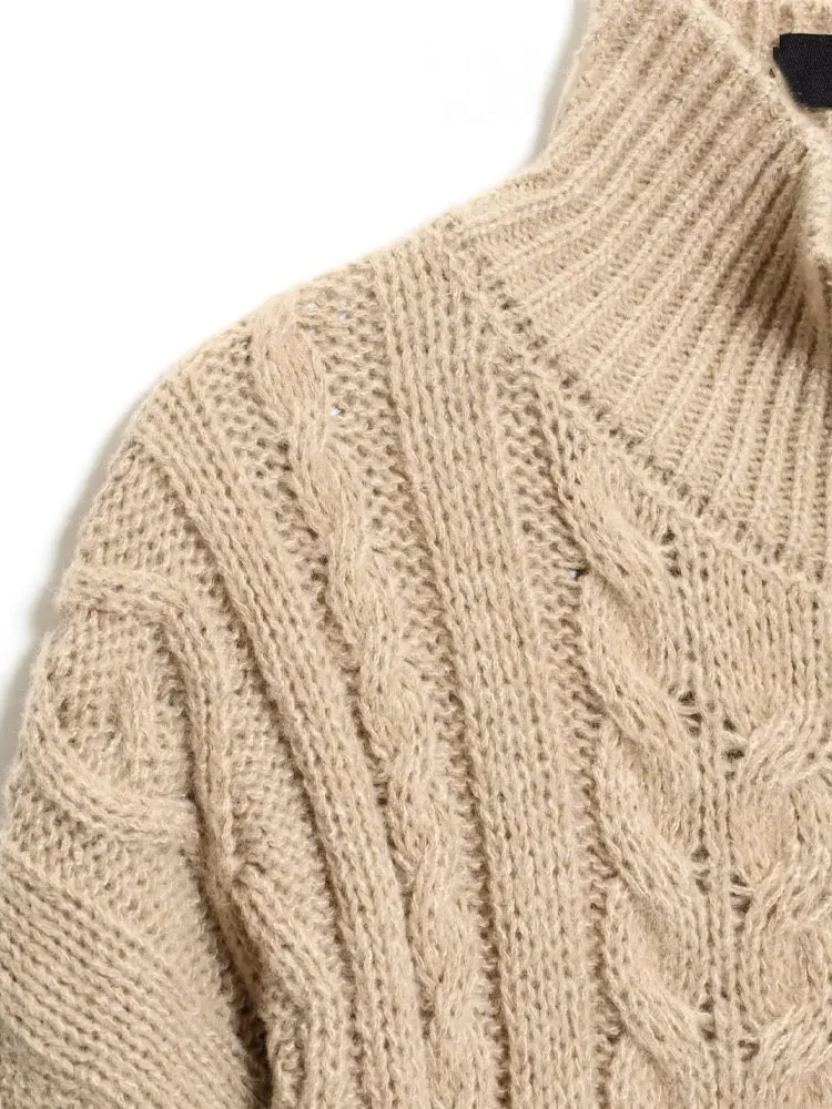 HH 2025 cárdigan de punto trenzado con cremallera informal de otoño para mujer, suéter de manga larga Vintage de 2 colores a la moda