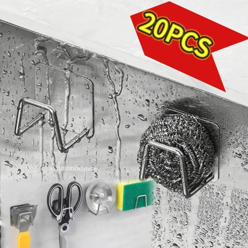 1–20 Stück Waschbecken-Schwammhalter für die Küche, silberfarben, Edelstahl, für den Haushalt, Wasserkanal, Geschirrtuch, Lappen, Lagerregal