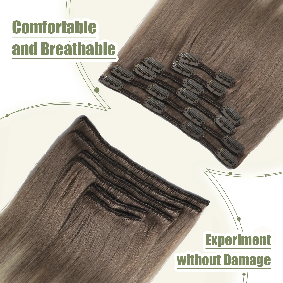 XDhair Clip In Hair Extensions 100g 120g Ombre Color Ash Brown to Platinum Blonde Clip in Hair Extensions