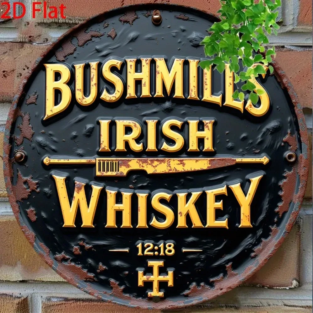 Letrero de Whisky Bushmills Vintage, Redondo, Rústico, de Hierro y Metal, Decoración de Pared, Arte para Bar o Pub, Regalo
