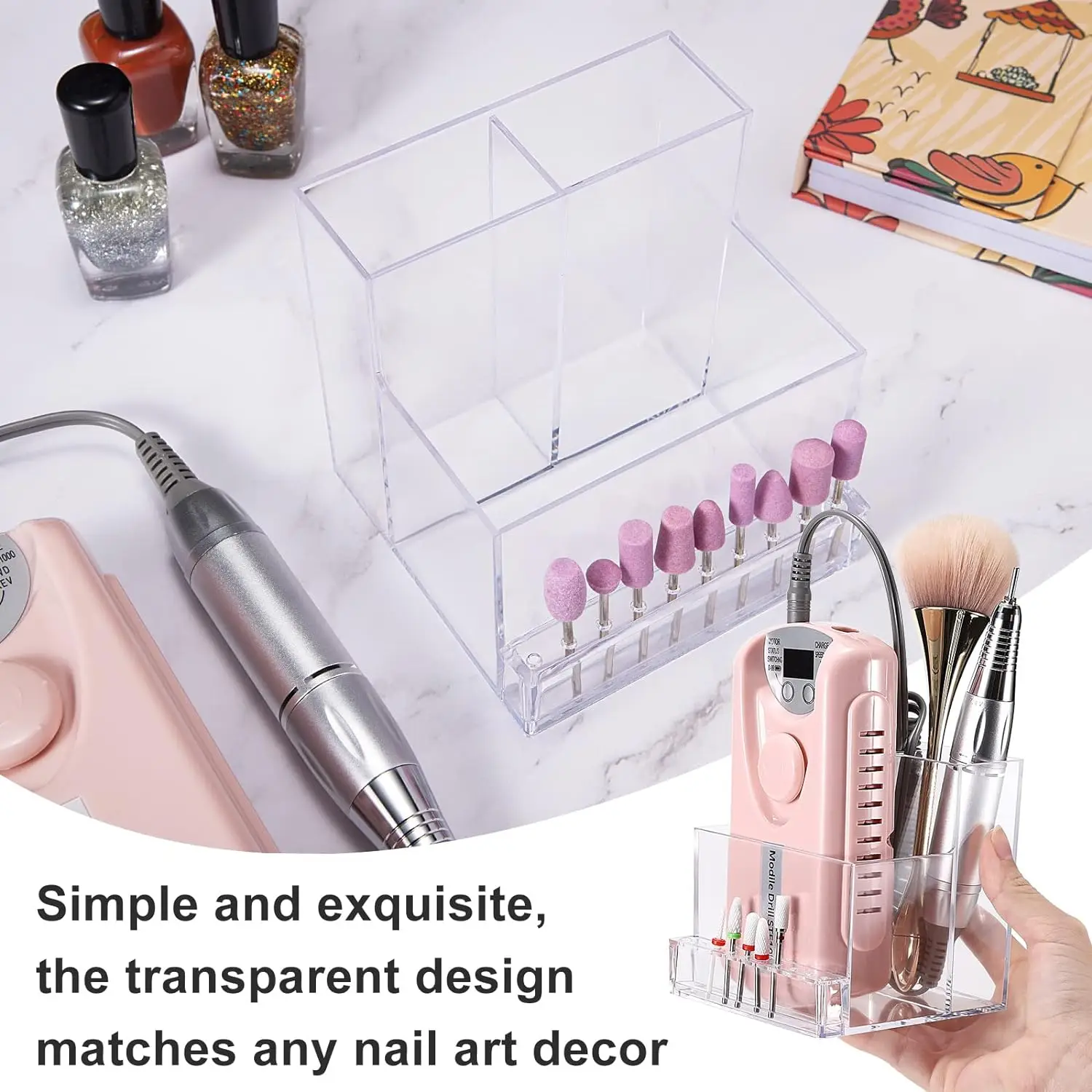 เครื่องที่กรอเล็บขนาดเล็ก10หลุมเครื่องมือเครื่องมือเครื่องมือกล่องใส่ของแบบใสที่กรอเล็บ