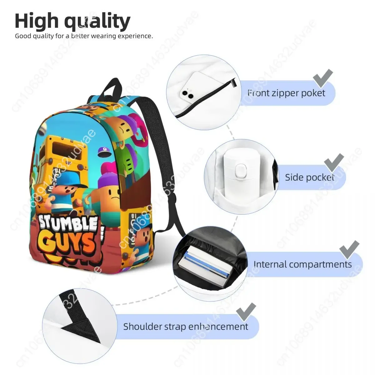 Stumbleguys Funny Game Backpack for Boy Girl Kids Student School Bookbag Gaming Daypack Kindergarten Primary Bag Sports
