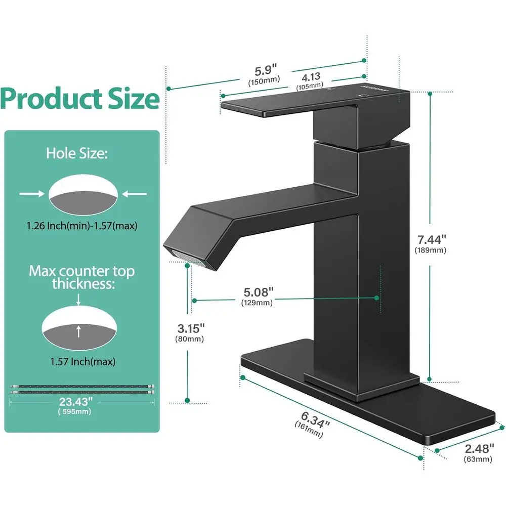 صنبور بمقبض واحد من الفولاذ المقاوم للصدأ باللون الأسود غير اللامع الحديث مكون من 1 أو 3 فتحات مع لوحة سطح السفينة لحوض RV واستنزاف منبثق