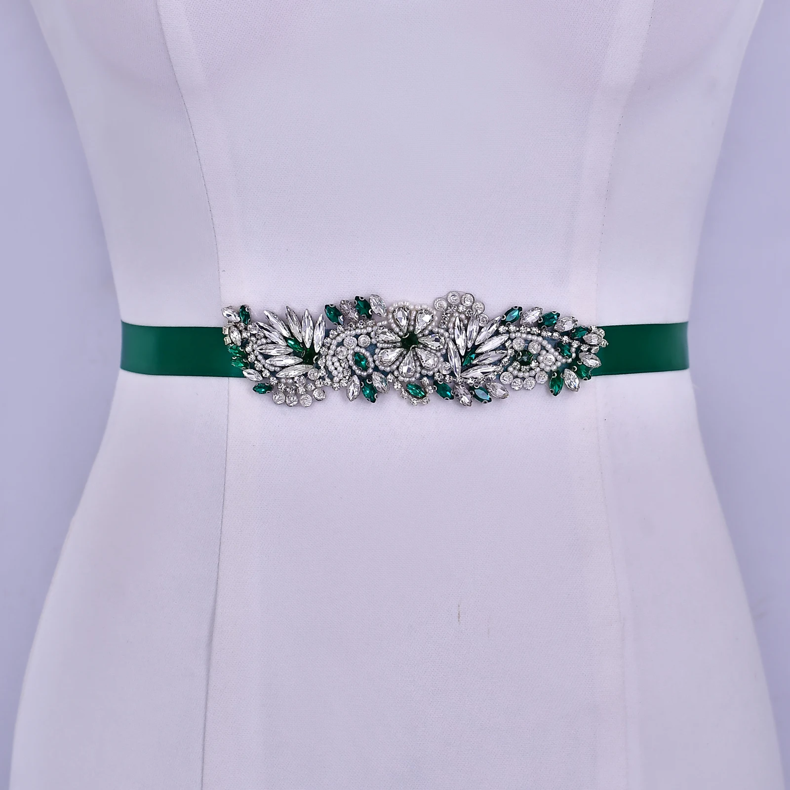 Ceinture de patients de bijoux exquise faite à la main avec du charbon vert et des biscuits, ceinture pour demoiselle d'honneur, accessoires de mariage élégants, S22