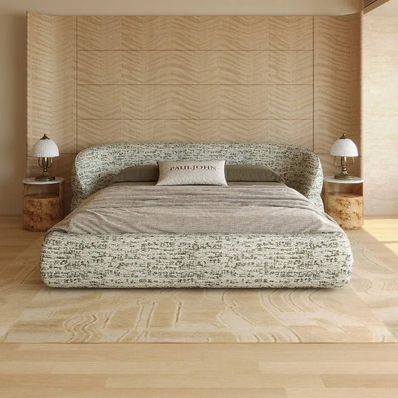 

High-end Cotton and Linen Old Money Wind Fabric Bed Minimalist Light Luxury Large Flat Master Bedroom Double Bed New Wedding