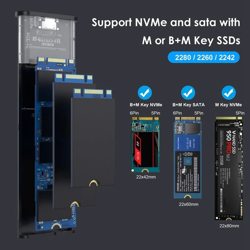 M2 SSD Case NVME SATA Dual Protocol M.2 To USB Type C 3.1 SSD Adapter For NVME PCIE NGFF SATA SSD Disk Box