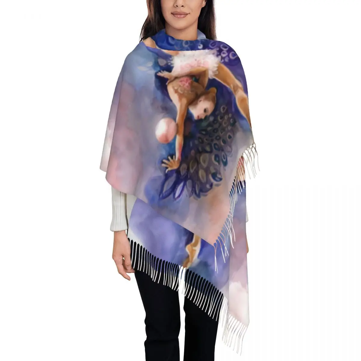 Customized Stylish Elegant Gymnastics Art Print Tassel Scarf Women Winter Warm Shawl Wrap Ladies Scarves