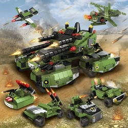 520pcs 6 in 1 Military Truck Panzer Tank Ww2 Germany Soldier Figures Building Blocks World War 2 DIY Brick Kids Toys Gift