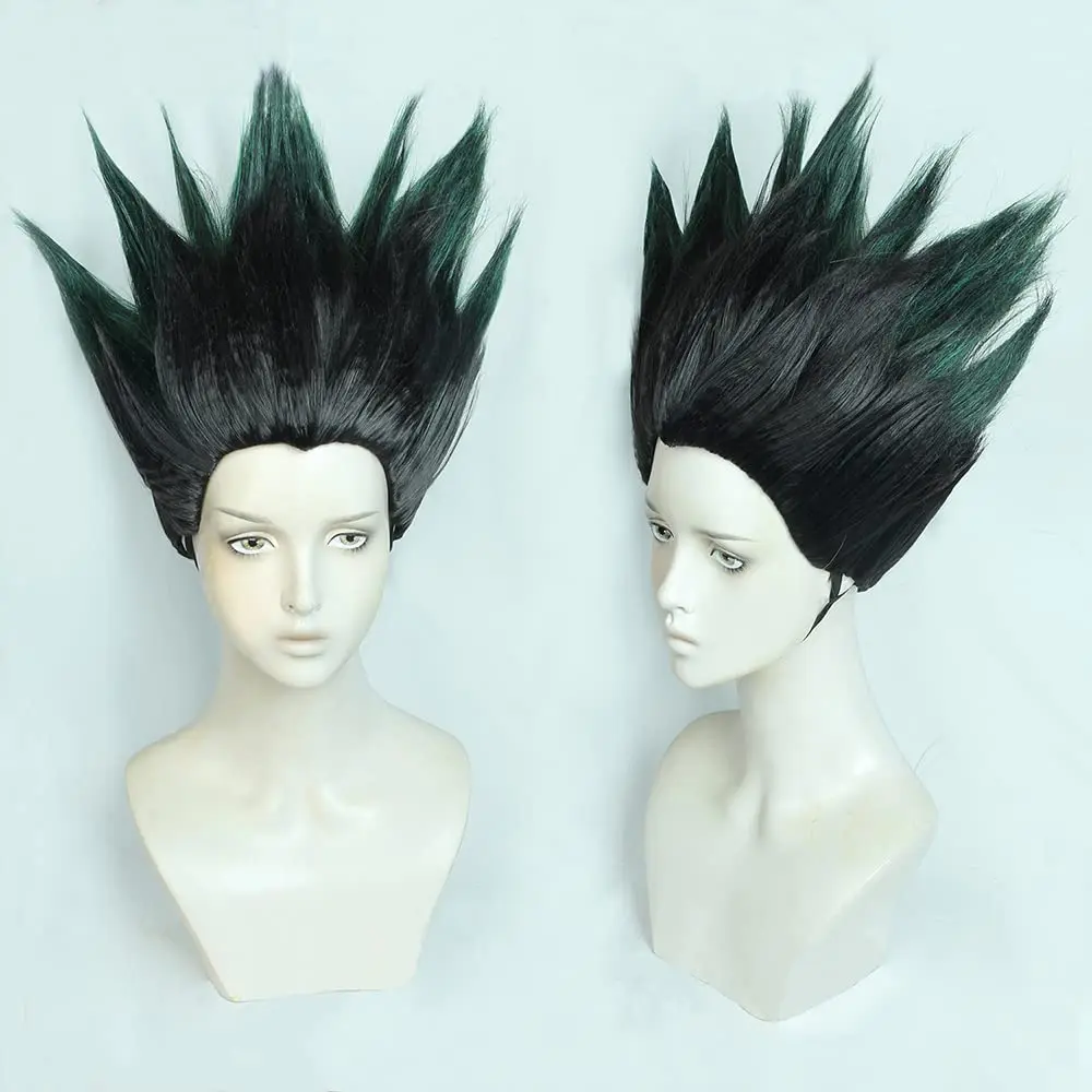 Anime Gon Freecss Black Gradiently Green Cosplay Short Heat Resistant Synthetic Hair Halloween Party+Wig Cap