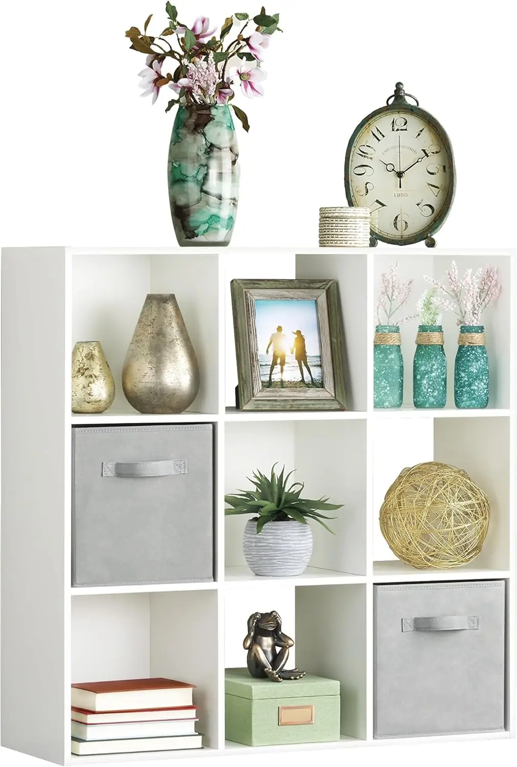 9 Cube Storage Organizer, 3 Tier Stackable MDF Bookcase, Open Storage Display Bookshelf, Storage Cabinet for Living Room