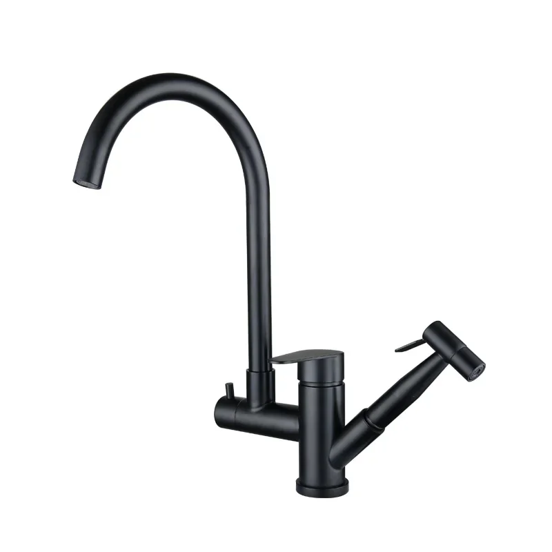 

Stainless Steel Black Electroplating Large Bend Suction Pressurized Spray Gun Sink Hot and Cold Faucet