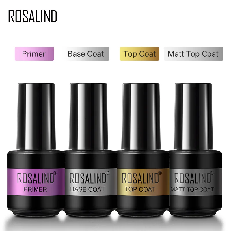 ROSALIND Pure Color nail polish Lacquer Gel For UV Varnish Hybrid Semi Permanent Base Top Coat Nail Art  functional adhesive